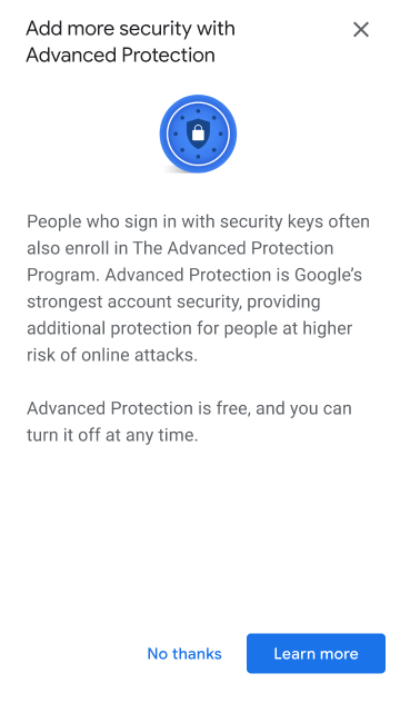 Advanced Protection enrollment prompt within the wizard