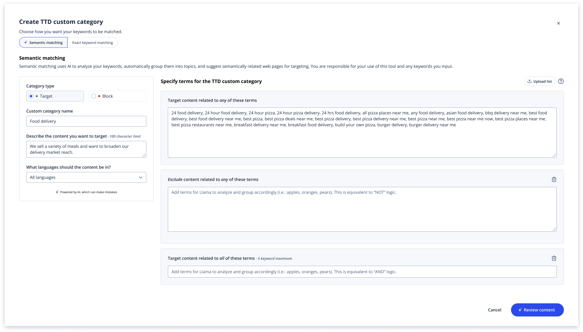 V2 of the custom category creation flow with a goal statement input