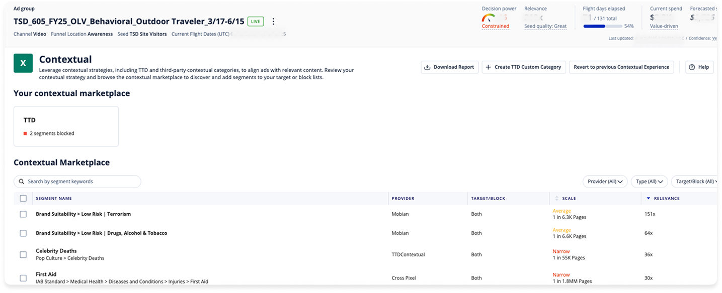 Real ad group example where the advertiser has chosen to block multiple segments from only TTD's segment offerings